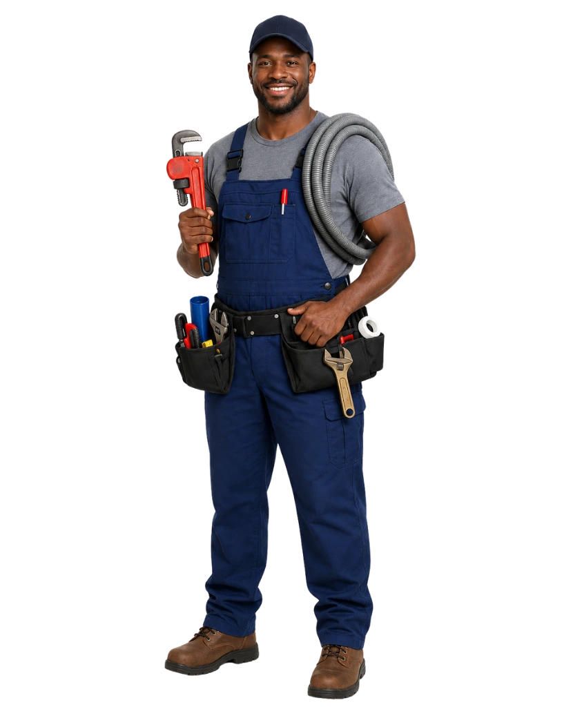 Professional plumber in South Africa holding tools — web design for plumbers