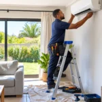 Technician installing a split unit aircon in a South African living room