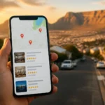 Phone showing a Google Maps local search with business listings in a South African suburb – local SEO