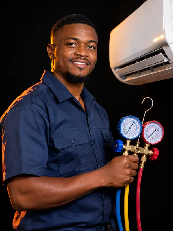 Air conditioning technician servicing a split unit in South Africa – web design for aircon companies