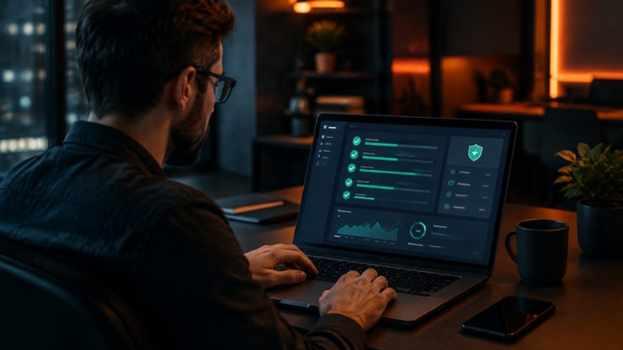 Web developer checking a website security and updates dashboard