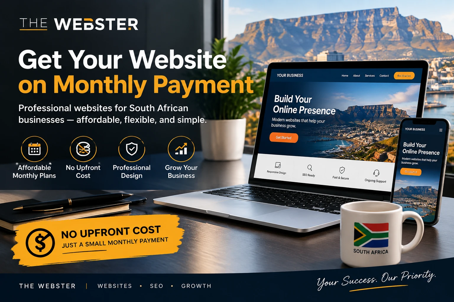 Get your website on monthly payment with no upfront cost – professional websites for South African businesses