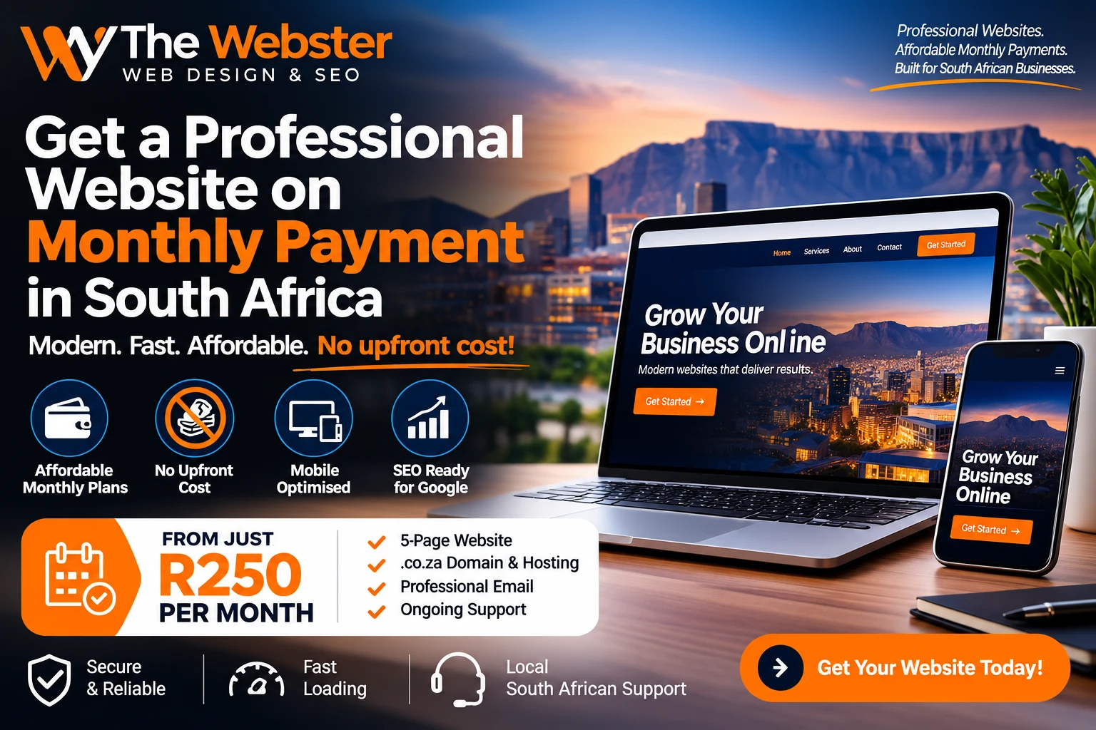 The Webster – get a professional website on monthly payment in South Africa from R250 per month with no upfront cost